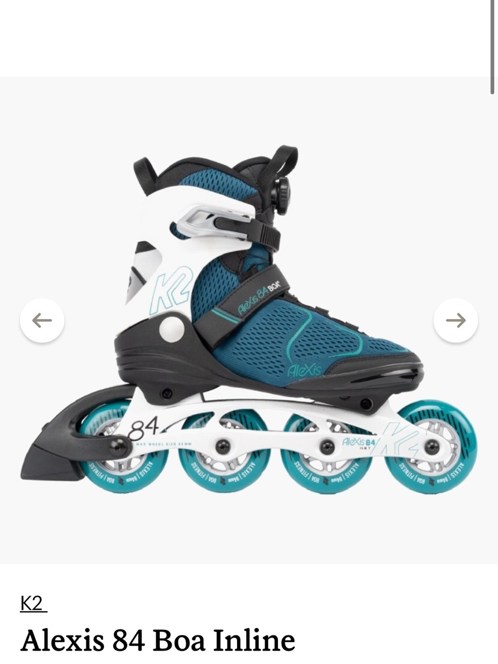K2 Alexis 84 BOA Women's Inline Skates - Teal/White